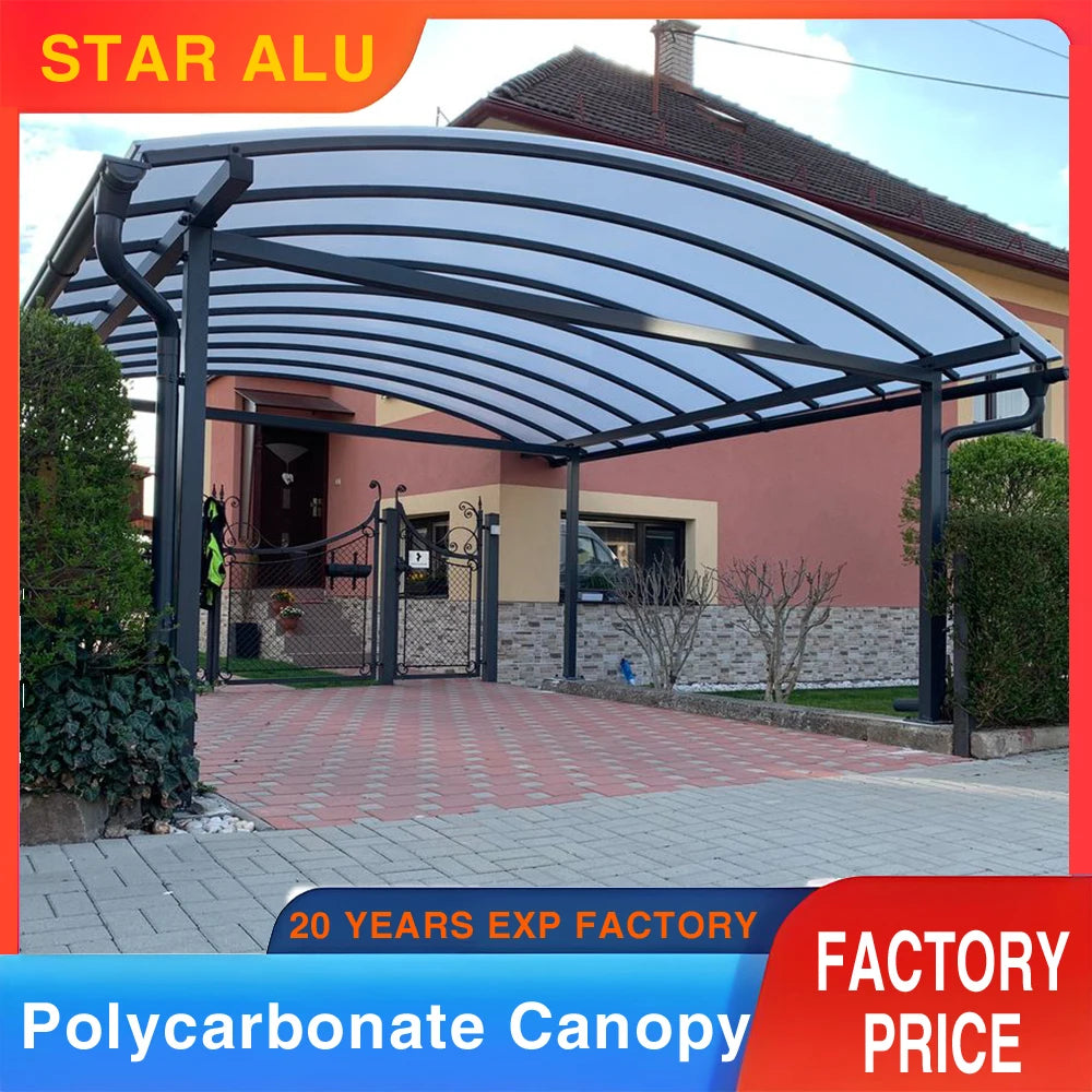 Carport en polycarbonate avec structure aluminium abritant un véhicule - vue 1