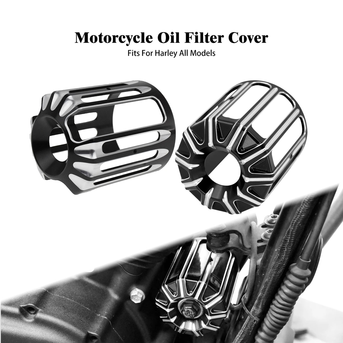 Cache filtre à huile style grille (billet) pour Harley-Davidson Touring, Dyna, Softail, Sportster – photo 1/8