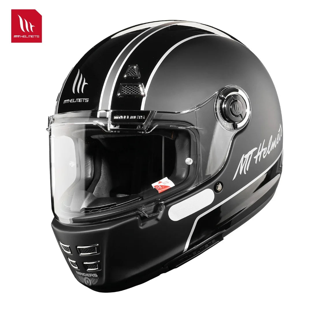 Casque moto intégral rétro noir - vue de face - vue 1