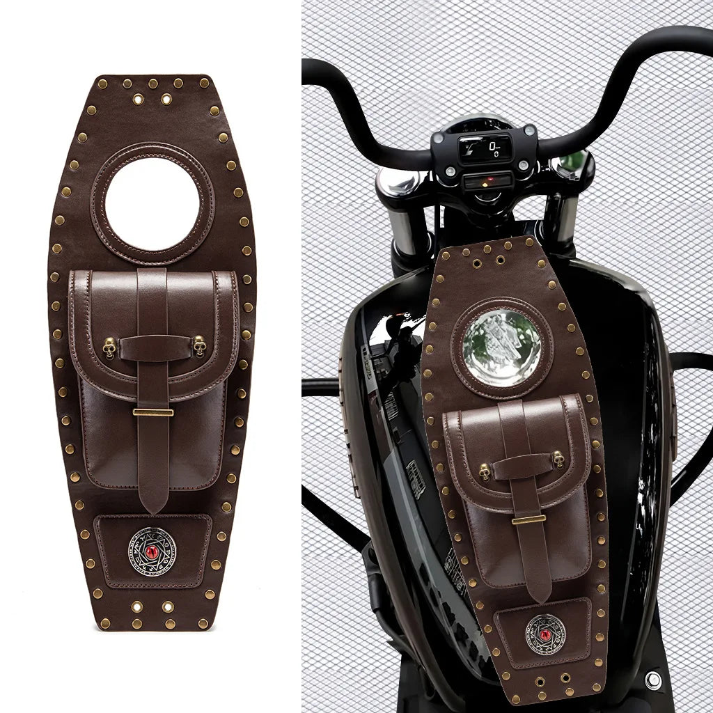 Sacoche de réservoir vintage noire sur une moto cruiser - vue 5