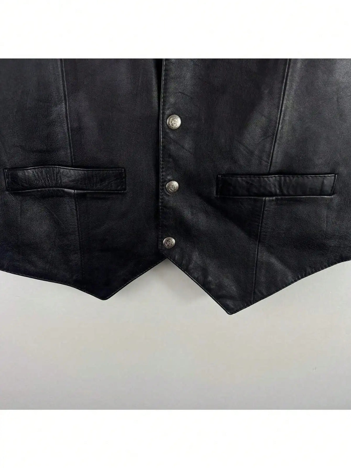 Gilet biker noir en simili cuir - vue - vue 3