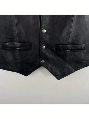 Gilet biker noir en simili cuir - vue - vue 3