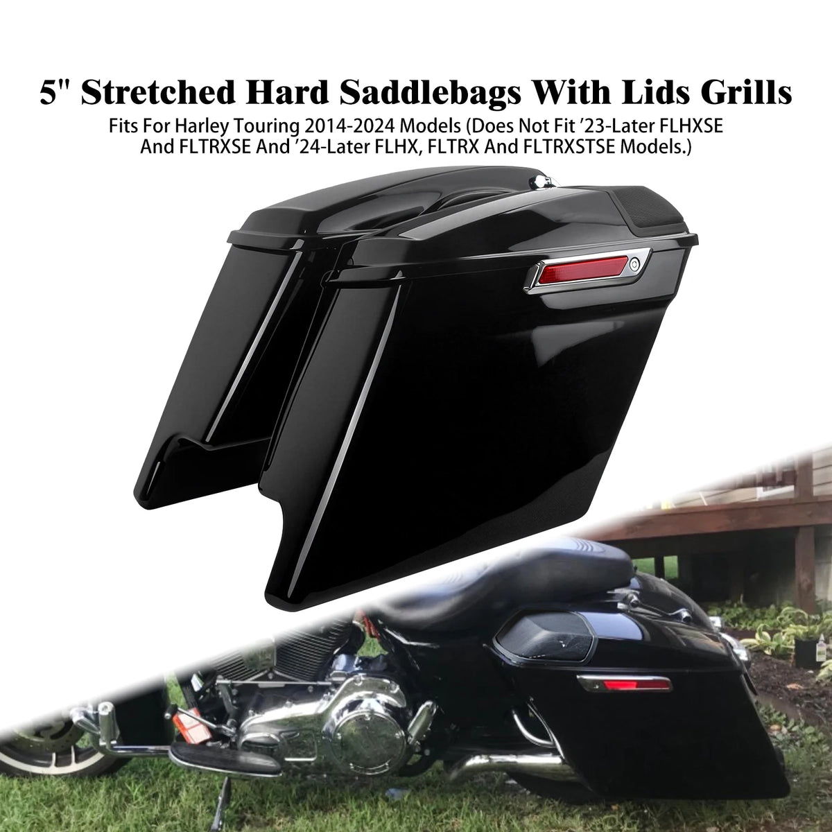 Sacoches Rigides Étirées 5 pouces avec Grilles Haut-Parleur - Harley-Davidson Touring Road, Street Glide, FLHR 2014-2024 – photo 7/8