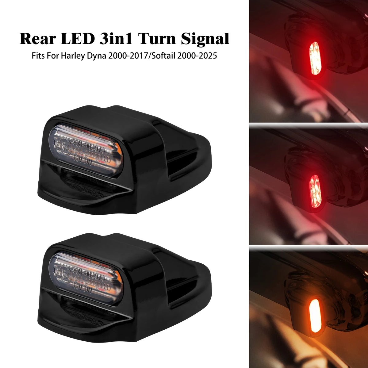 Clignotants LED arrière homologués E-Mark (position/stop) pour Harley Dyna 2000-2017 et Softail 2000-2025 - vue 7