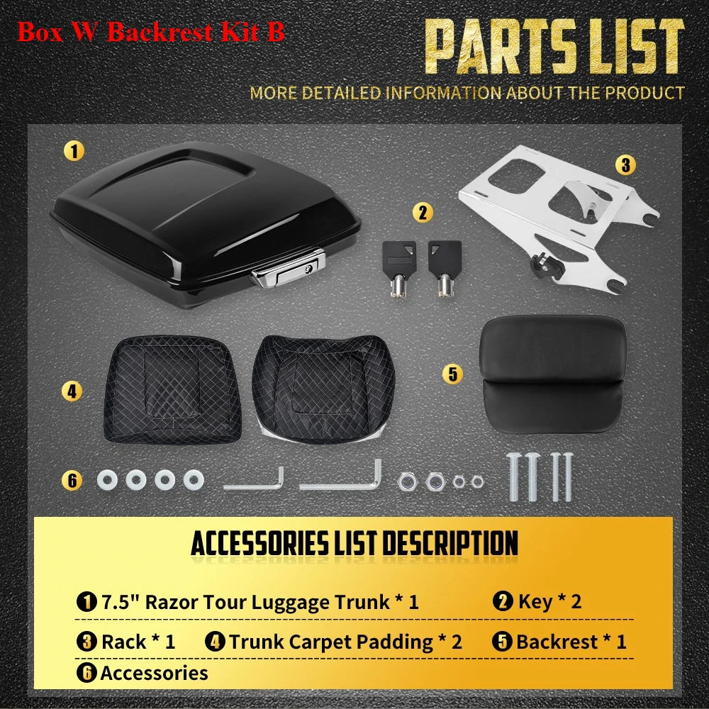 Kit Top Case Razor 7,5\" avec Dossier, Support et Fixation Rapide - Harley-Davidson Touring 2014-2025 – photo 9/12