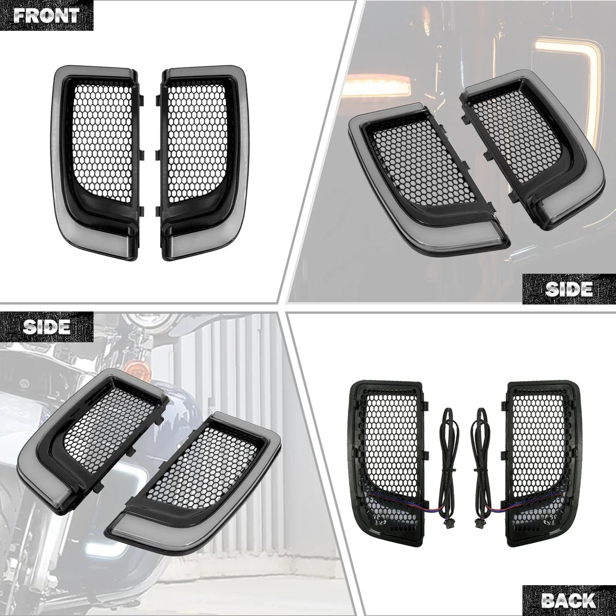 Carénage bas noir avec boîte à gants et grille LED sur une Harley-Davidson Touring - vue 5