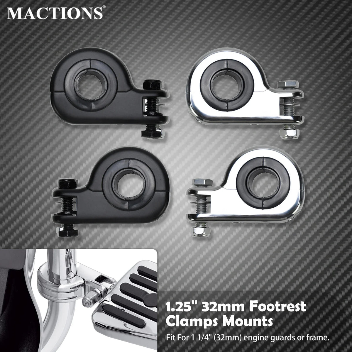 Colliers de fixation 32mm pour repose-pieds sur barre de protection - Harley Touring, Sportster XL et autres – photo 1/8