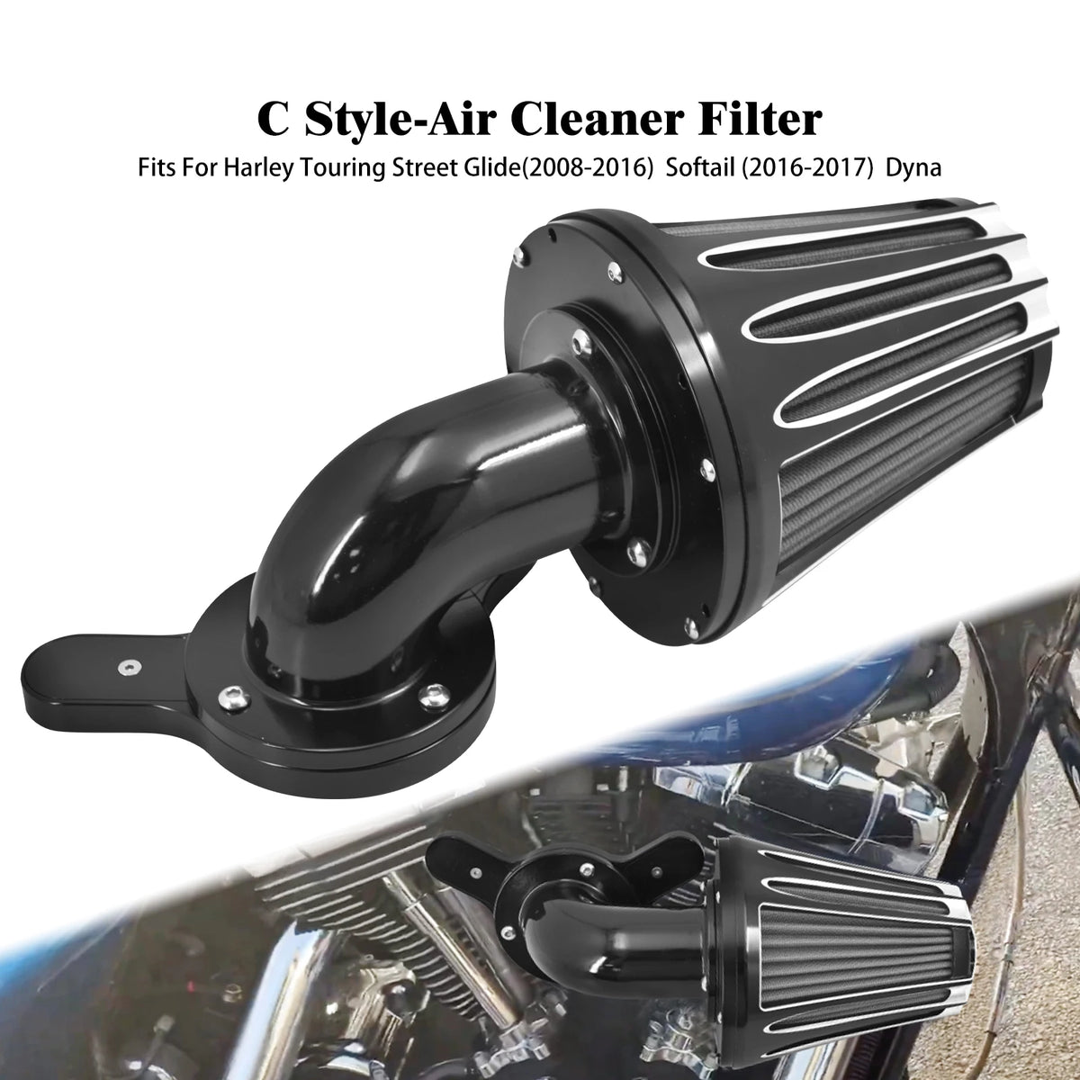 Filtre à air noir en aluminium usiné pour moto Harley-Davidson - vue 9