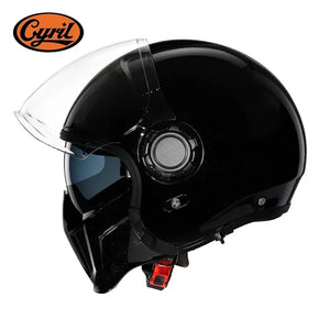 Casque moto modulable rétro noir avec double écran - vue - vue 8