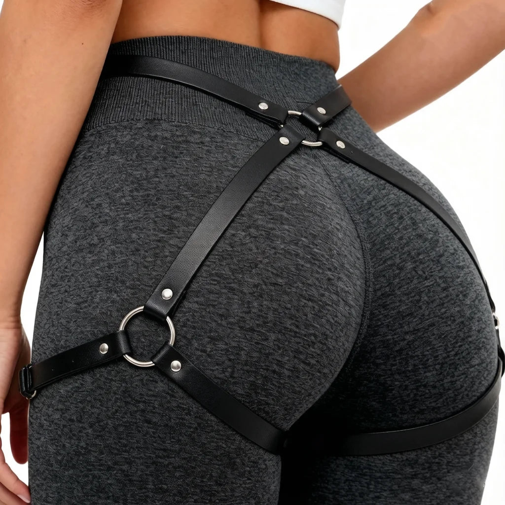 Ceinture harnais noire à franges, vue de face - vue 13