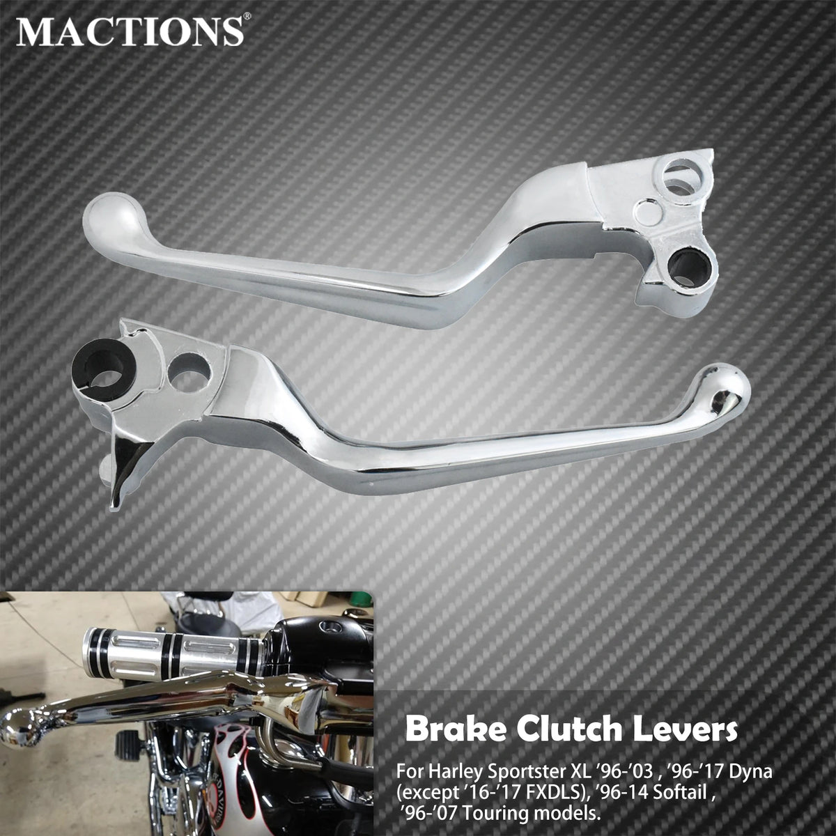 Leviers de Frein/Embrayage Chromés - Harley-Davidson Sportster, Dyna, Softail, Touring – photo 1/7