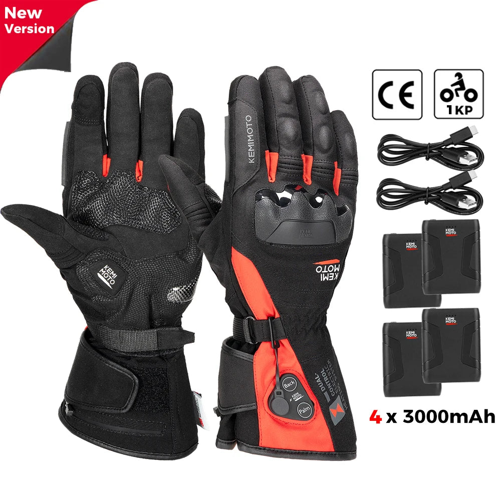 Gants moto chauffants noirs - vue sur main - vue 17