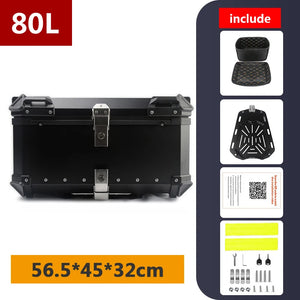 Top case moto en aluminium noir avec serrure, fixé sur un porte-bagages arrière - vue 10