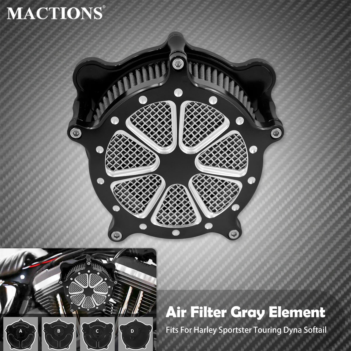 Filtre à Air CNC Aluminium (Turbine Air Cleaner) - Harley-Davidson Sportster, Dyna, Softail & Touring – photo 1/10