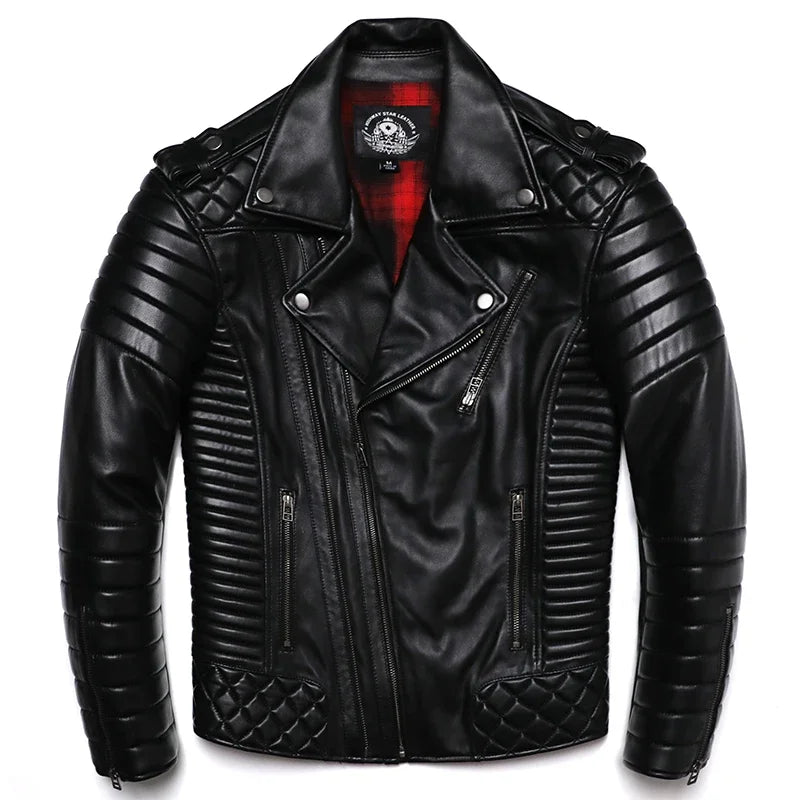 Veste en cuir d'agneau coupe slim - vue de face - vue 6