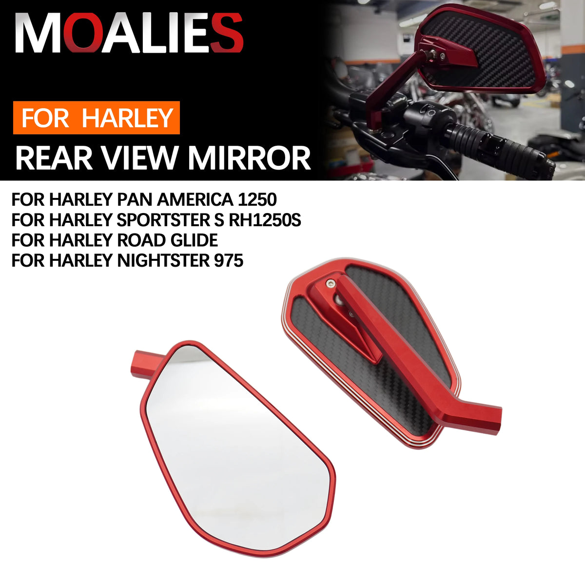 Rétroviseurs CNC aluminium et carbone pour Harley Softail