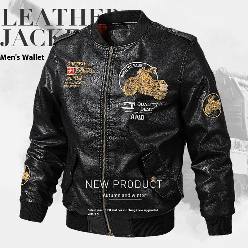 Blouson Moto Homme Simili Cuir Doublé, Automne/Hiver Rétro - vue 1