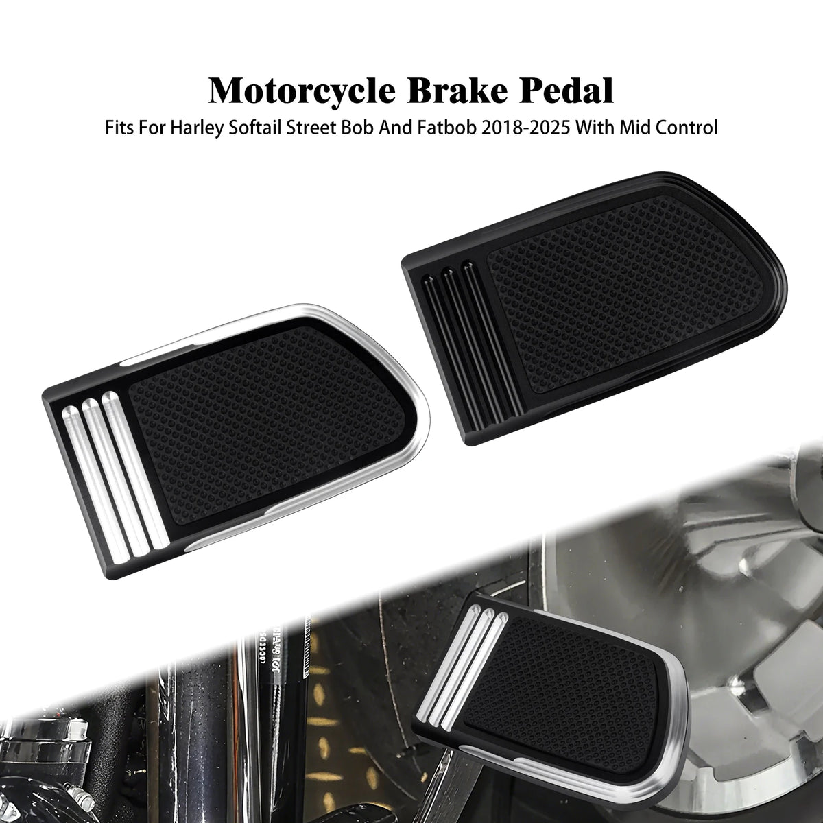 Cache de pédale de frein noir et chromé pour Harley-Davidson Softail - vue 1