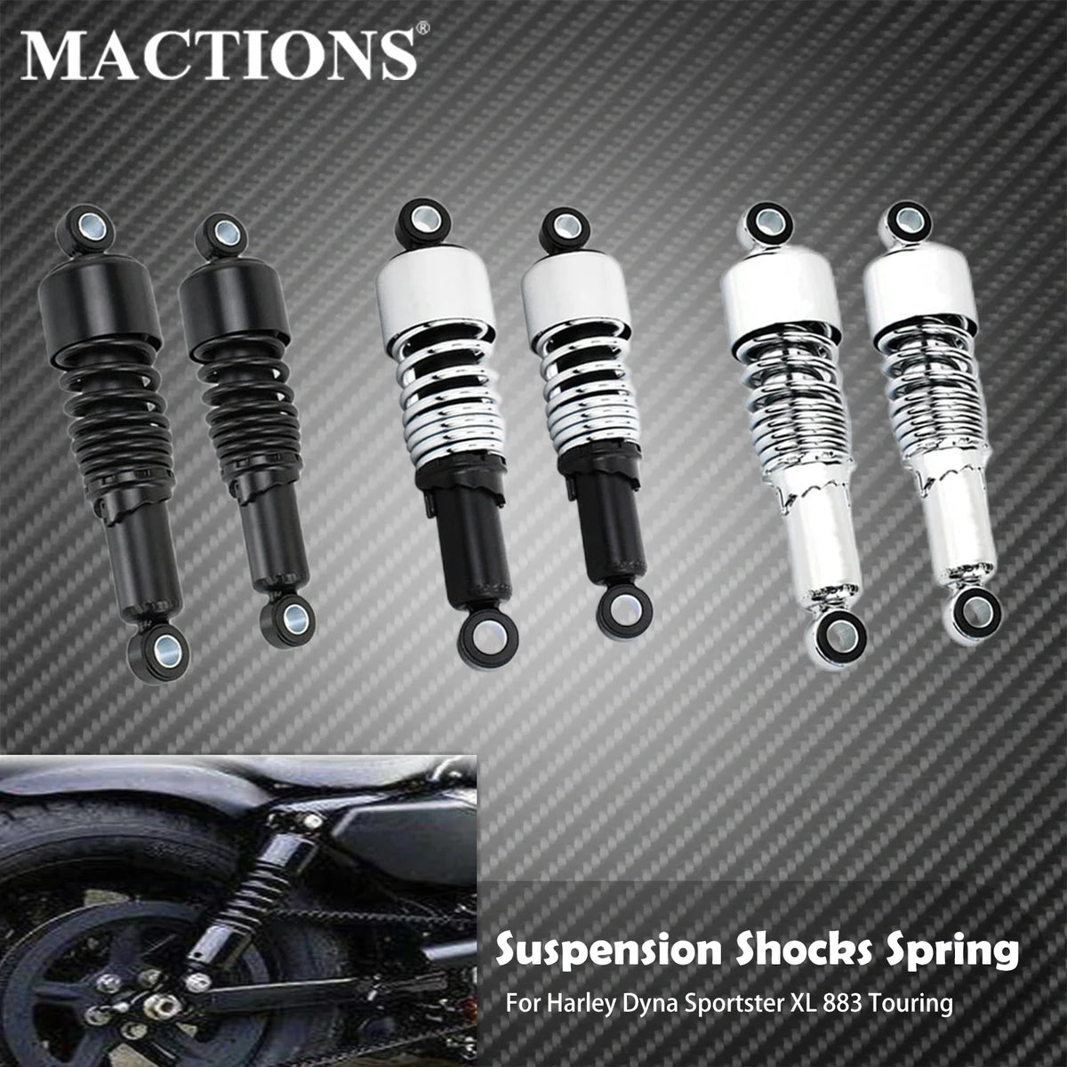 Paire d'Amortisseurs Arrière Réglables 267mm - Harley Sportster XL883/1200, Touring, Dyna, Road King, Electra Glide – photo 1/8