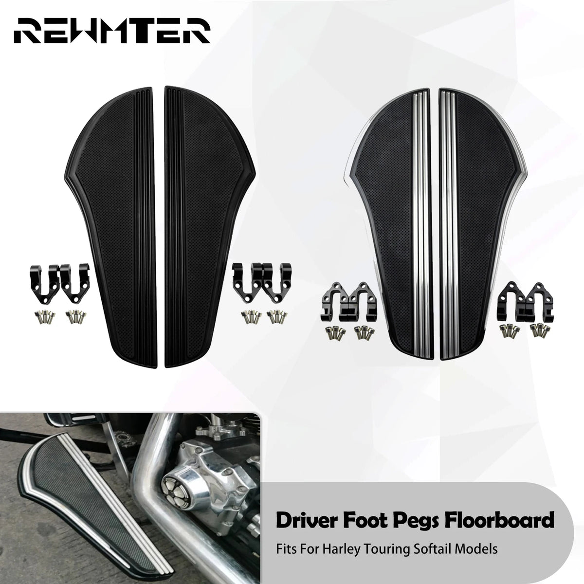 Plancher pilote avant (floorboard) antidérapant en aluminium pour Harley-Davidson Dyna, Softail, Touring, Road King, Street Glide & Fat Boy – photo 1/8