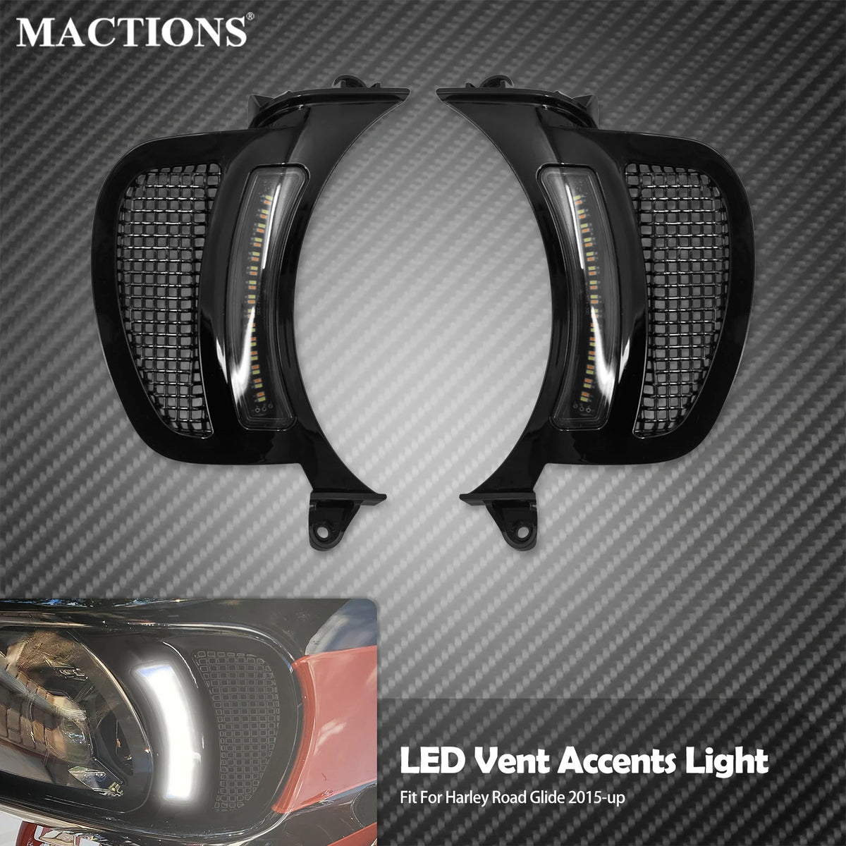 Inserts LED de Ventilation Phare (Veilleuse + Clignotant) - Harley-Davidson Touring Road Glide FLTRX 2015-2023 – photo 1/8