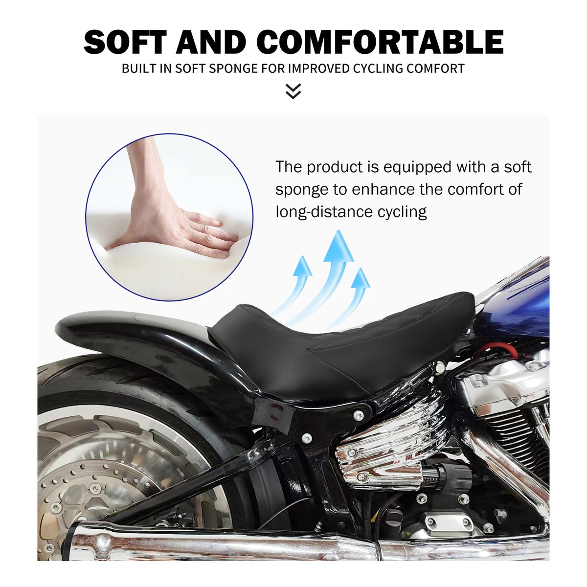 Selle solo pilote profil bas surpiqûres diamant pour Harley-Davidson Softail - vue 3