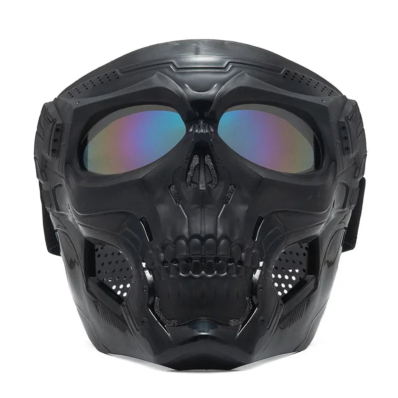 Masque facial tactique tête de mort avec lunettes de protection pour moto - vue 1