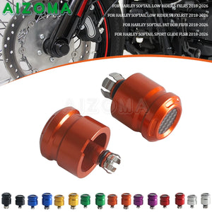 Caches d'écrou d'axe avant aluminium et carbone - Harley Softail Low Rider S/ST, Fat Bob – photo 1/14