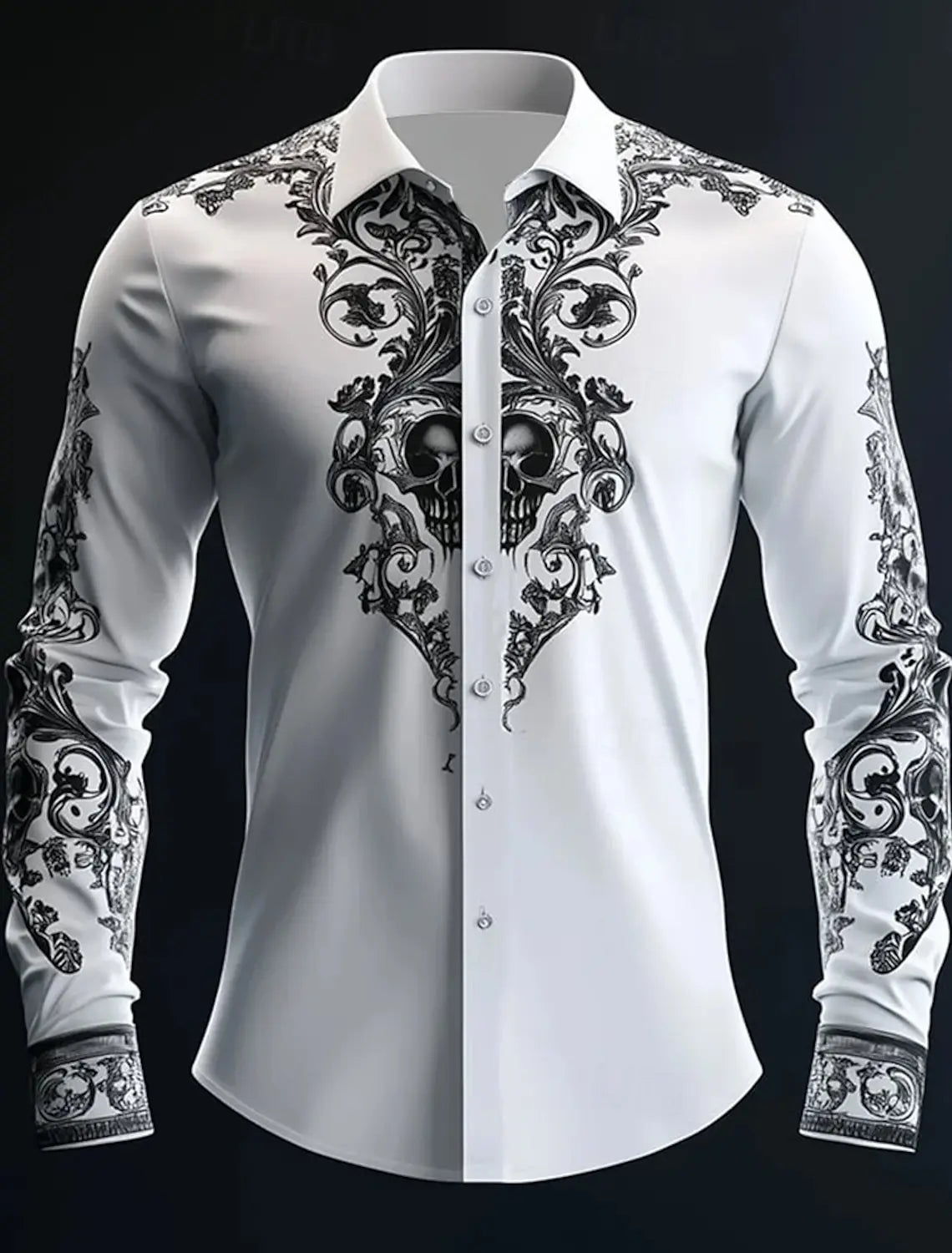Chemise noire manches longues imprimé tête de mort - vue 4