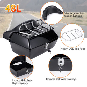 Top Case Arrière Moto 48L avec Dossier - Coffre de Rangement Universel Scooter - vue 6