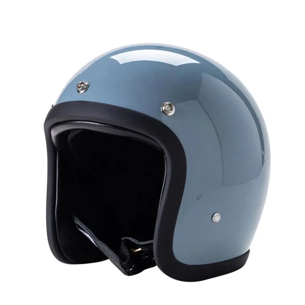 Casque moto jet rétro noir doublure cuir - vue de profil - vue 7