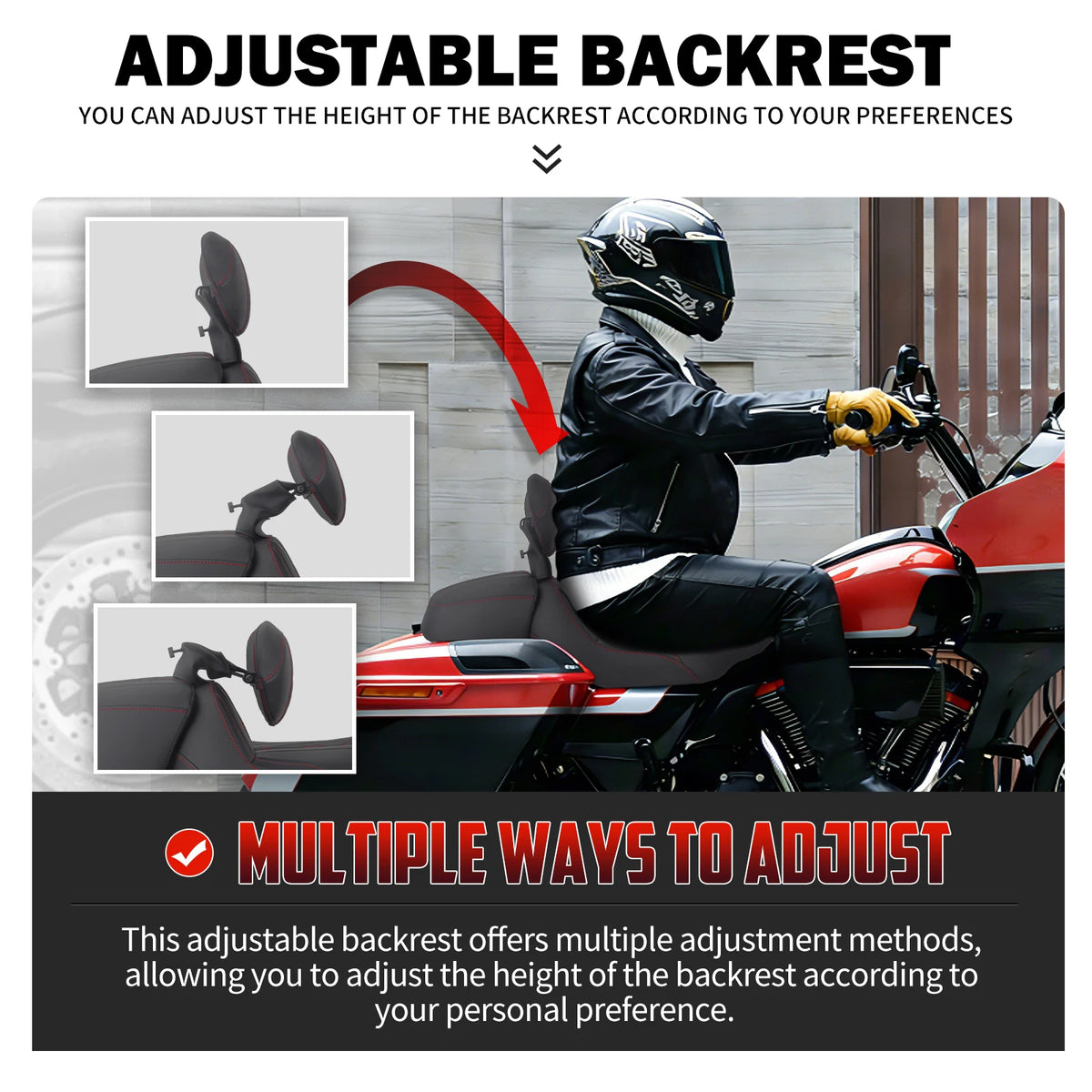 Selle biplace noire avec dossier pour Harley-Davidson Touring - vue 4