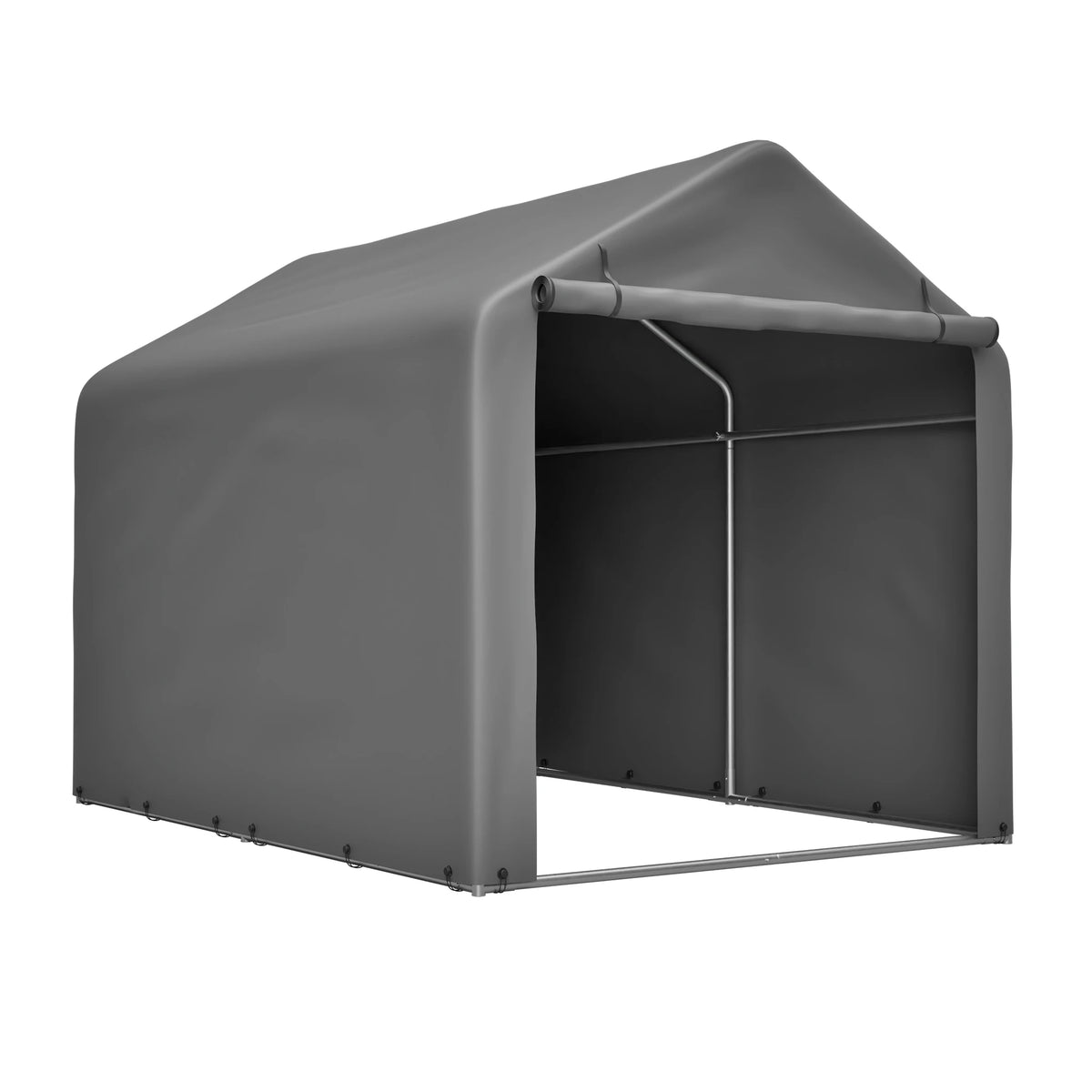 Abri de stockage gris avec porte enroulable et structure en acier galvanisé - vue 7