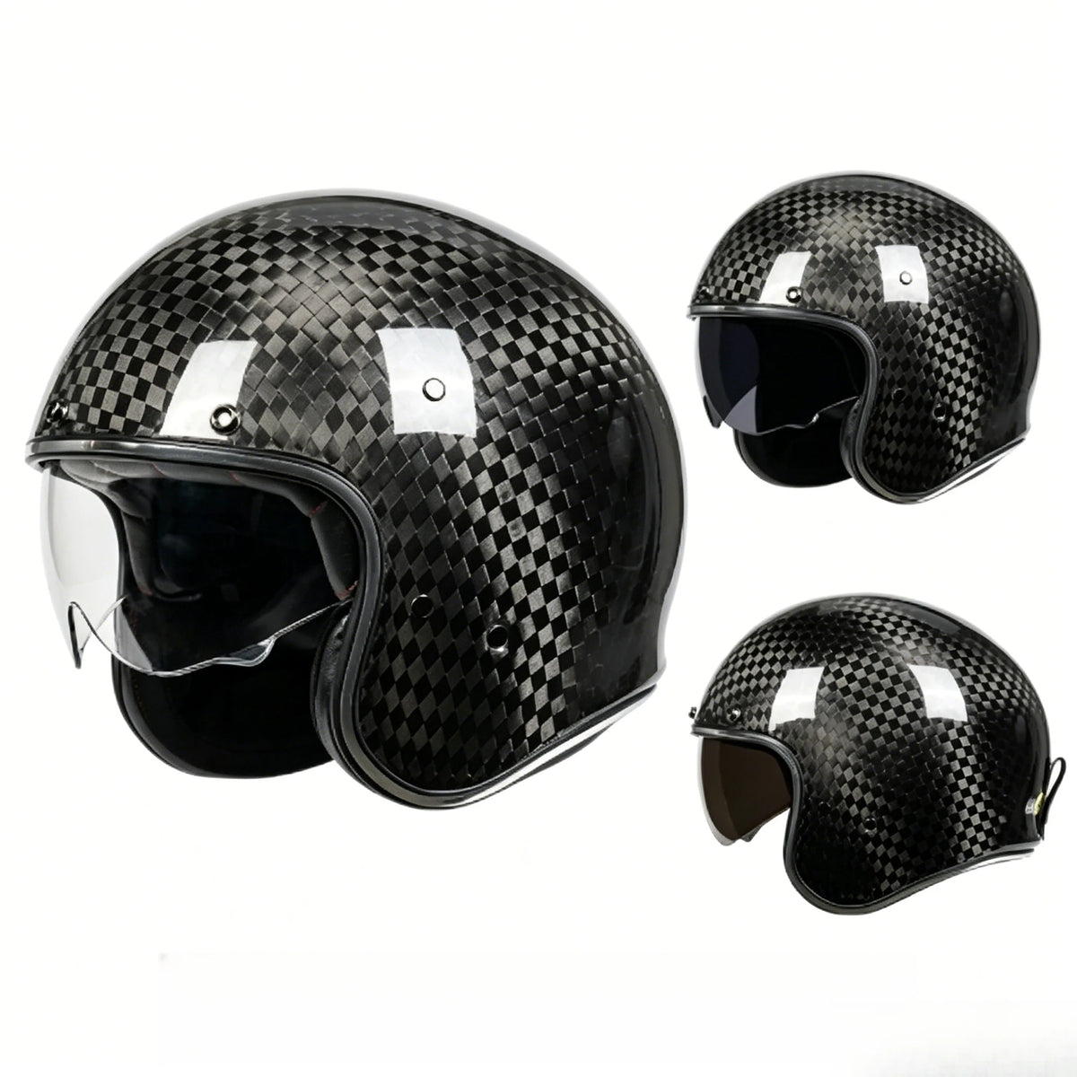 Casque moto rétro 3/4 noir avec écran intégré - vue de profil - vue 8