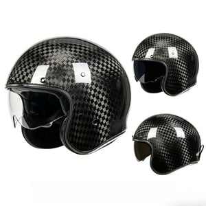 Casque moto rétro 3/4 noir avec écran intégré - vue de profil - vue 8