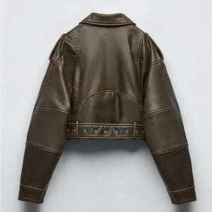 Veste courte en simili cuir noir pour femme - style biker - vue 2