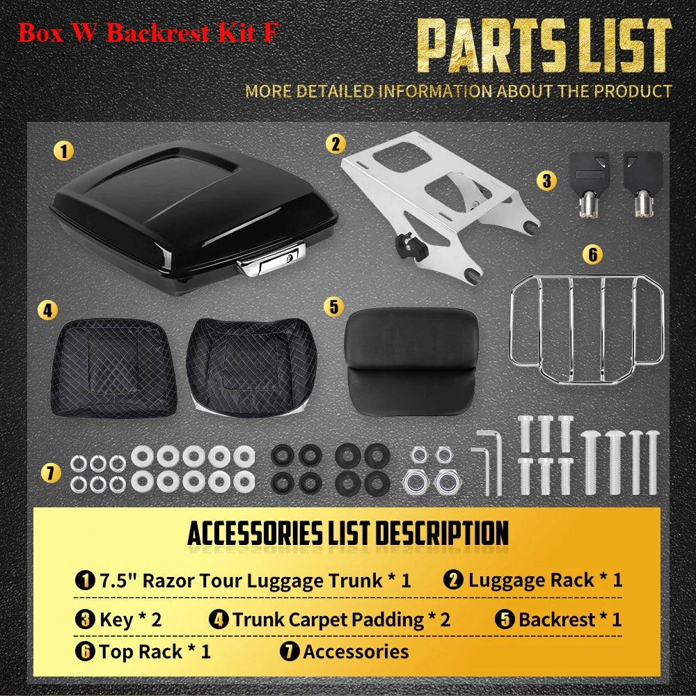 Kit Top Case Razor 7,5\" avec Dossier, Support et Fixation Rapide - Harley-Davidson Touring 2014-2025 – photo 11/12