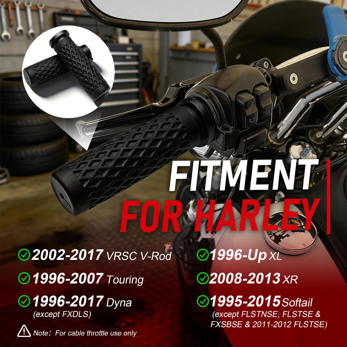 Revêtements de poignées de guidon - Harley-Davidson Touring, Dyna, Sportster, Softail 1995-2017 – photo 2/6