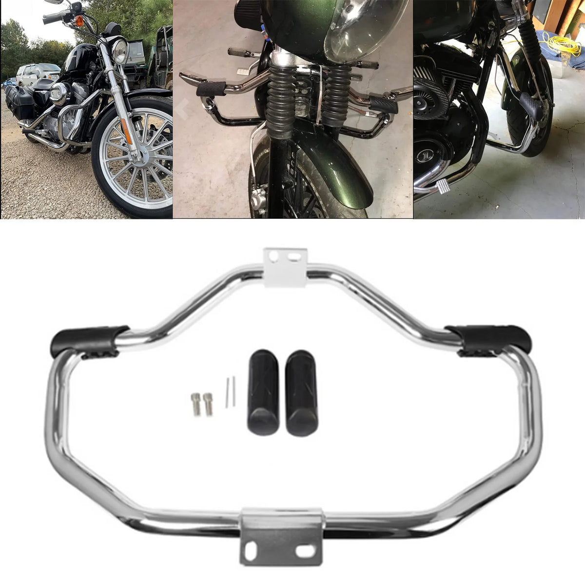 Barre de protection moteur chromée sur Harley Sportster - vue 1