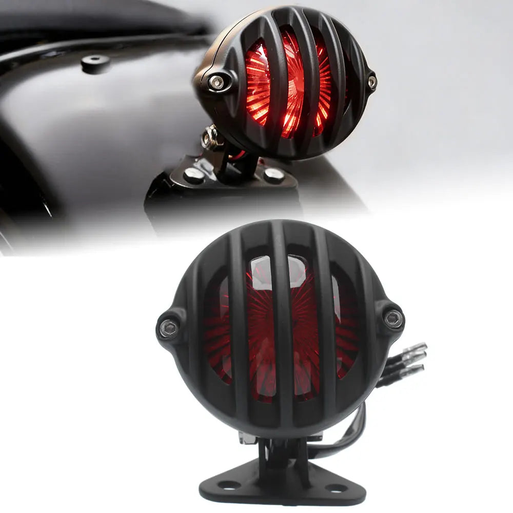 Feu arrière LED rétro à grille noir pour Harley bobber chopper - vue 1