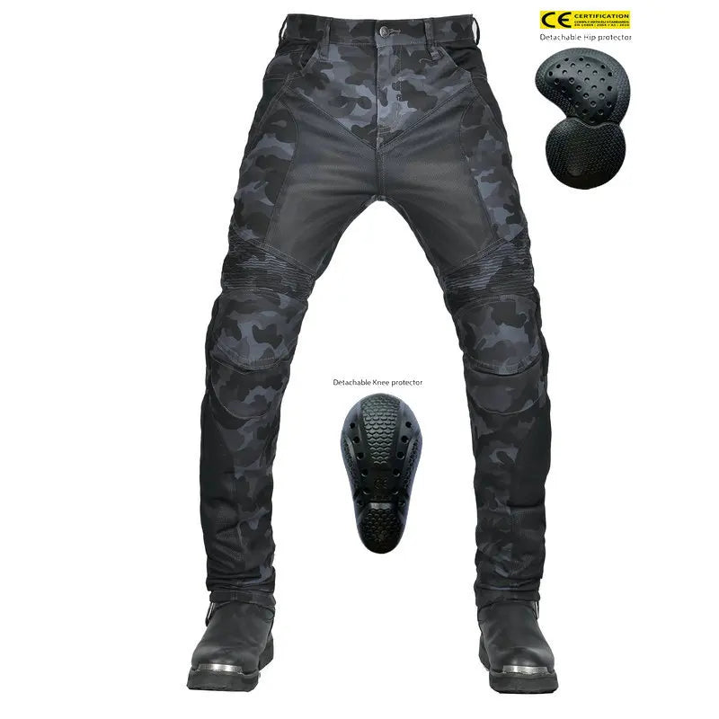 Jean moto été camouflage bleu, mesh respirant anti-chute - vue 5