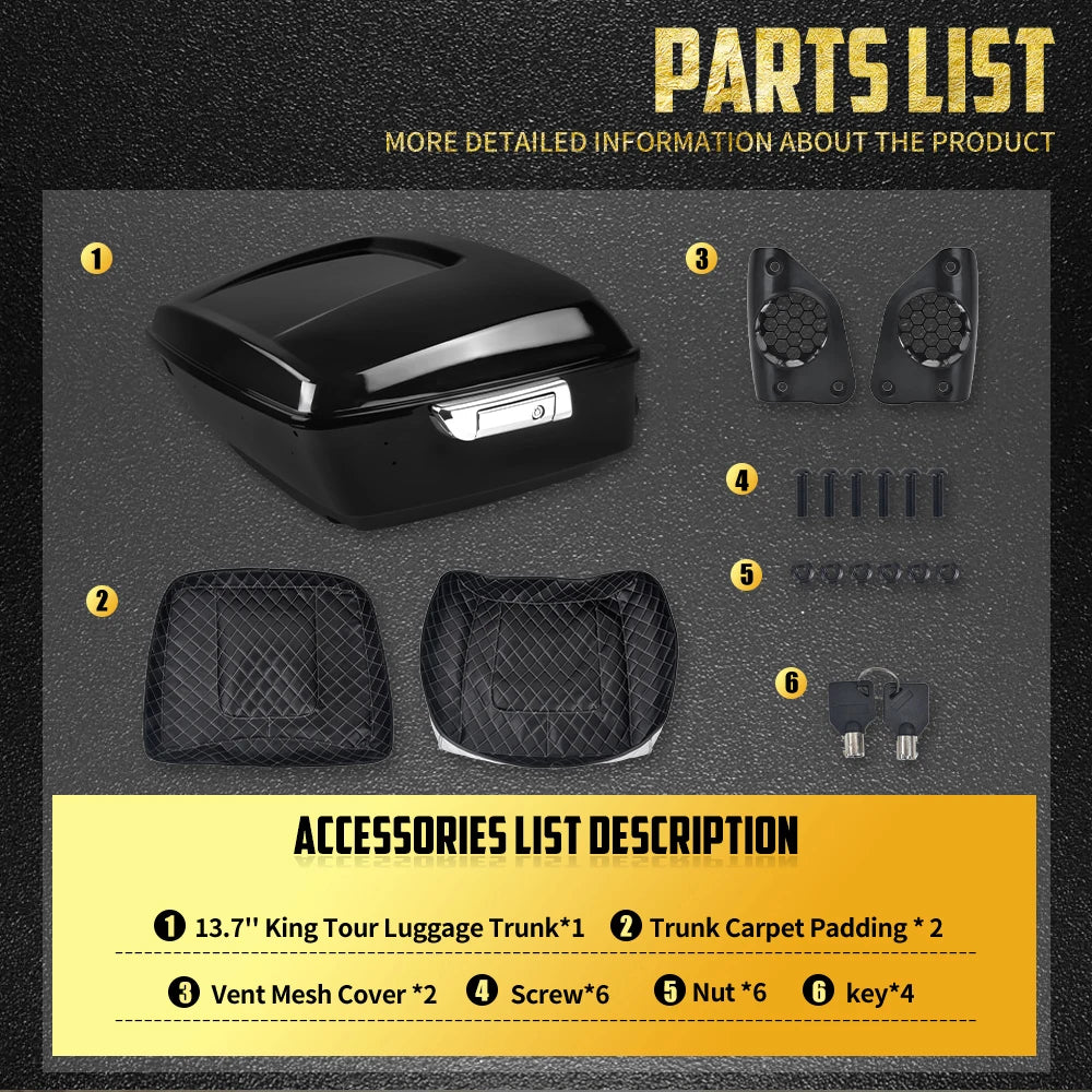 Top Case King Tour Trunk 13,7" avec Doublure Moquette - Harley-Davidson Touring CVO 2014-2025 – photo 5/8