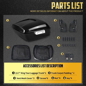 Top Case King Tour Trunk 13,7" avec Doublure Moquette - Harley-Davidson Touring CVO 2014-2025 – photo 5/8