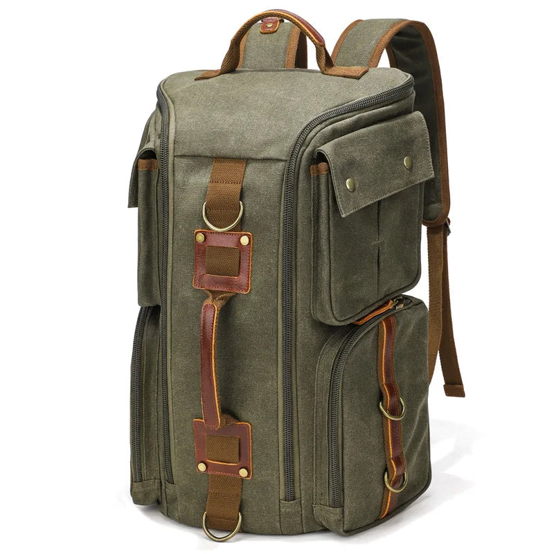 Sac à dos vintage en toile cirée et cuir marron - vue 9