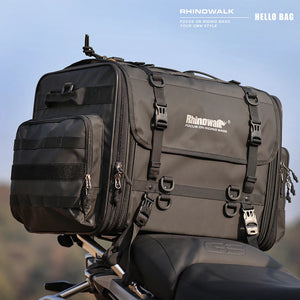 Sac de coffre arrière moto Rhinowalk noir, extensible, monté sur porte-bagages - vue 1