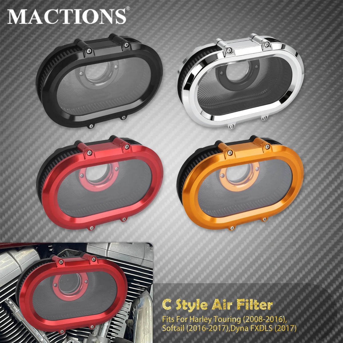 Kit Filtre à Air avec Anneaux Colorés - Harley-Davidson Touring, Softail, Dyna, Trike – photo 1/10