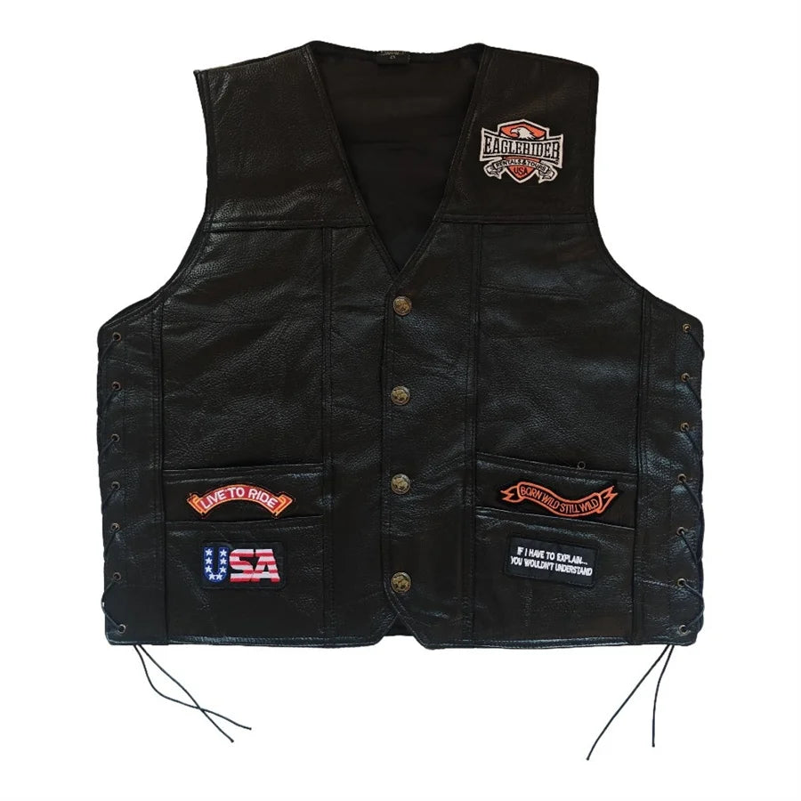 Gilet en cuir homme brodé sans manches - style biker - vue 2