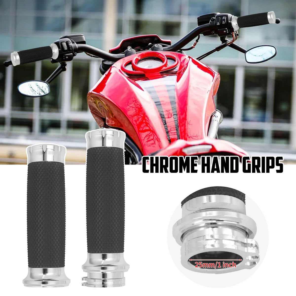 Poignées de guidon chromées pour Harley Sportster Dyna Softail - vue 1