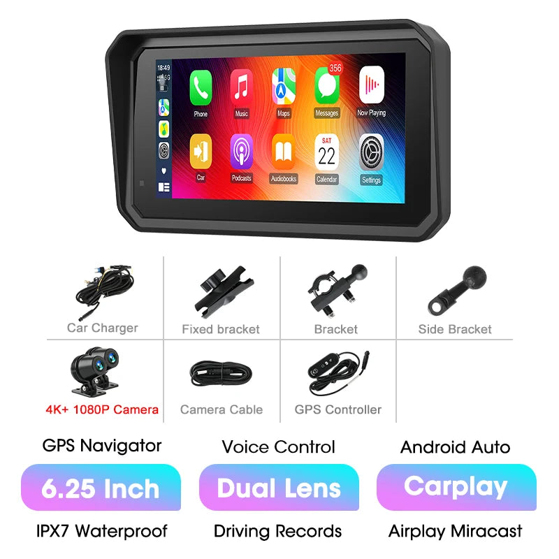 Écran GPS moto Jansite CarPlay & Android Auto 5/6,25 pouces avec DVR intégré – étanche IP67 - vue 8