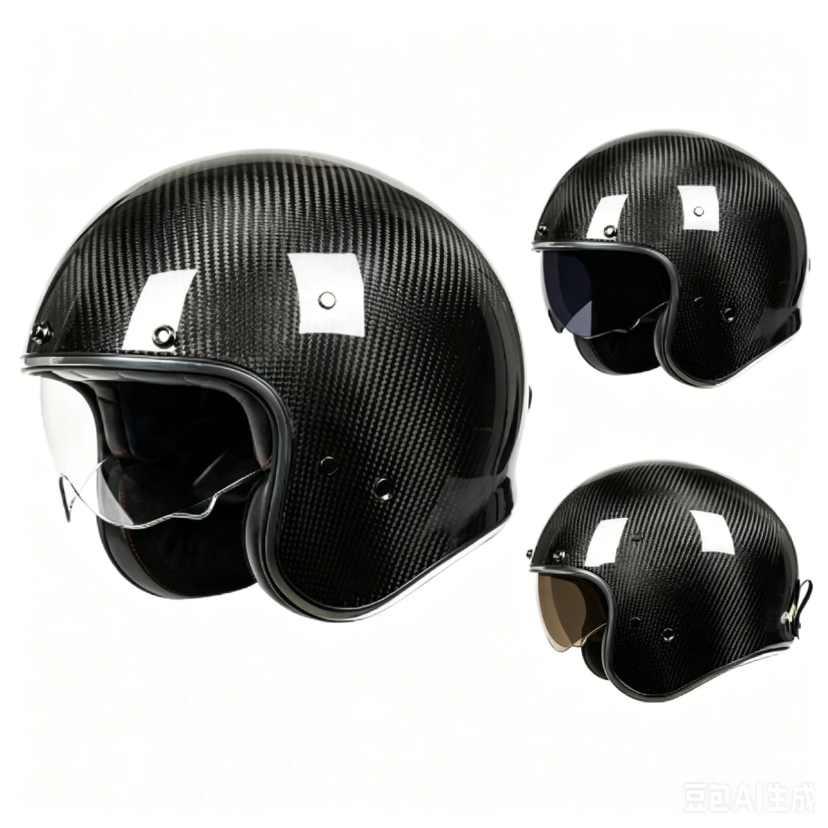 Casque moto rétro 3/4 noir avec écran intégré - vue de profil - vue 6